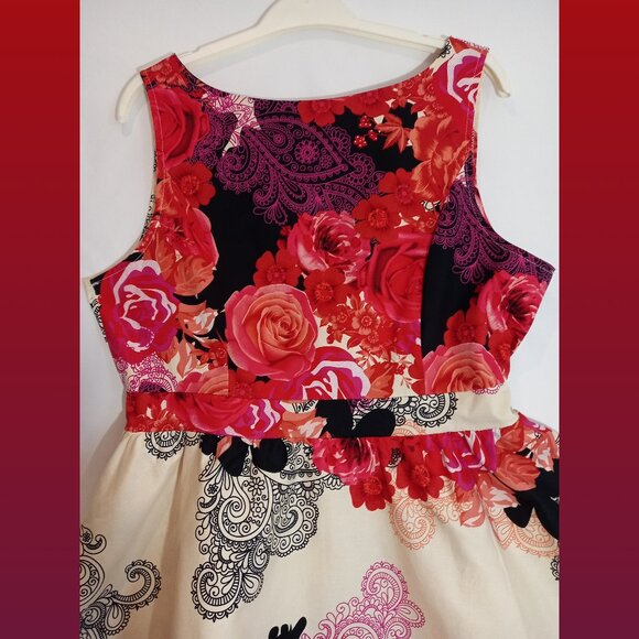 1950s Swing Floral Paisley Sleeveless A-Line Dress Size Large - Picture 2 of 6